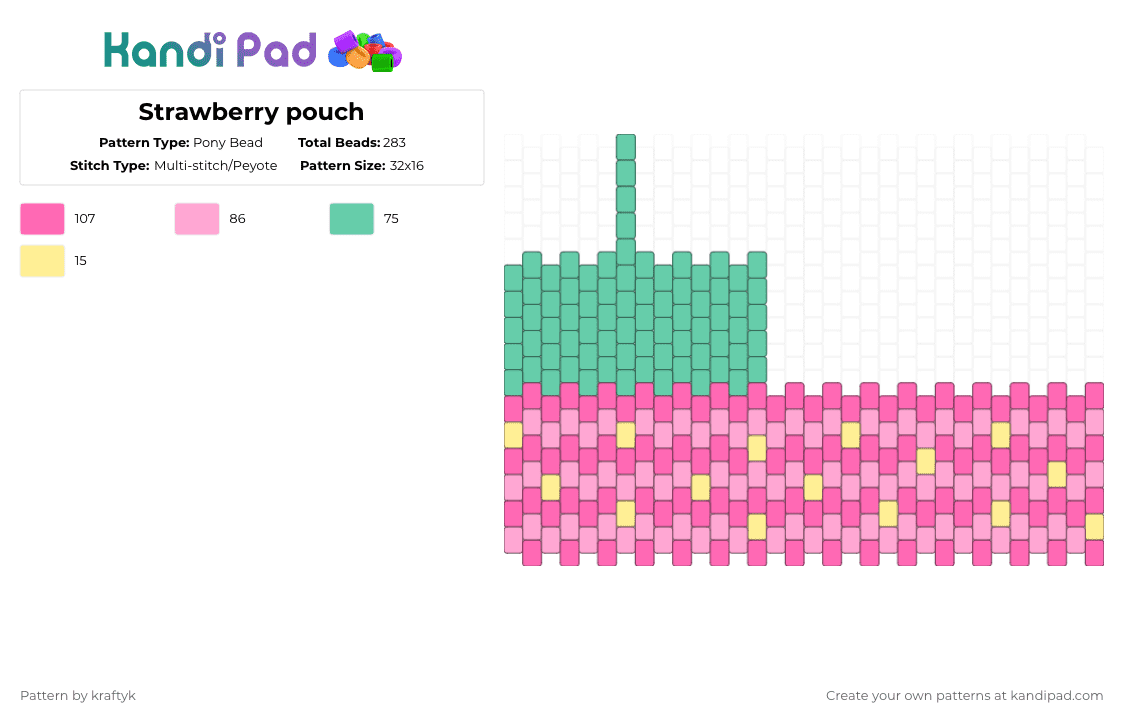 Strawberry pouch - Pony Bead Pattern by kraftyk on Kandi Pad - pink