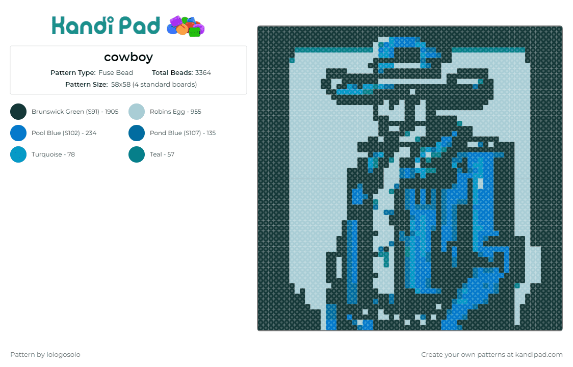 cowboy - Fuse Bead Pattern by lologosolo on Kandi Pad - cowboy,wild west,rugged,frontier,classic,western,character,blue