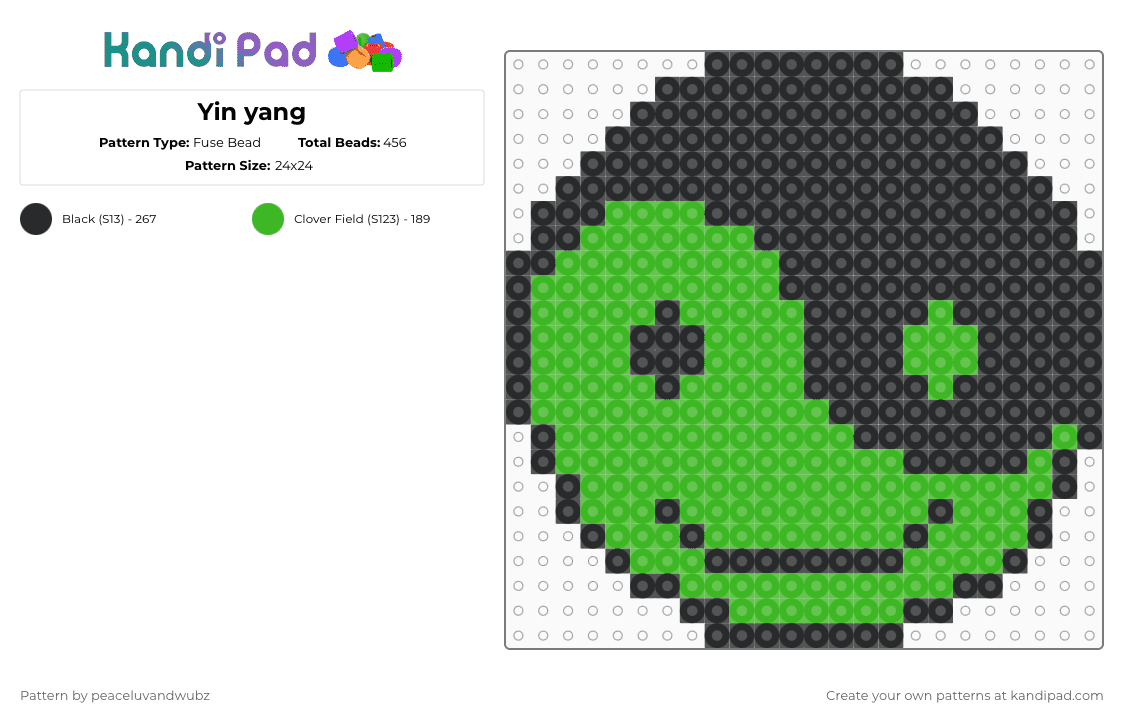 Yin yang - Fuse Bead Pattern by peaceluvandwubz on Kandi Pad - black,green