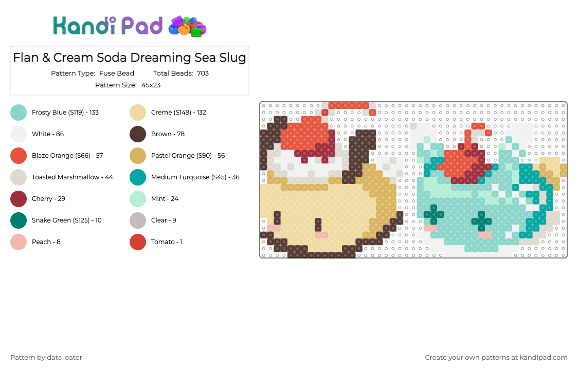 Flan & Cream Soda Dreaming Sea Slug - Fuse Bead Pattern by data_eater on Kandi Pad - beige, cream soda, cute, flan, light blue, melon soda, pudding, sea slug