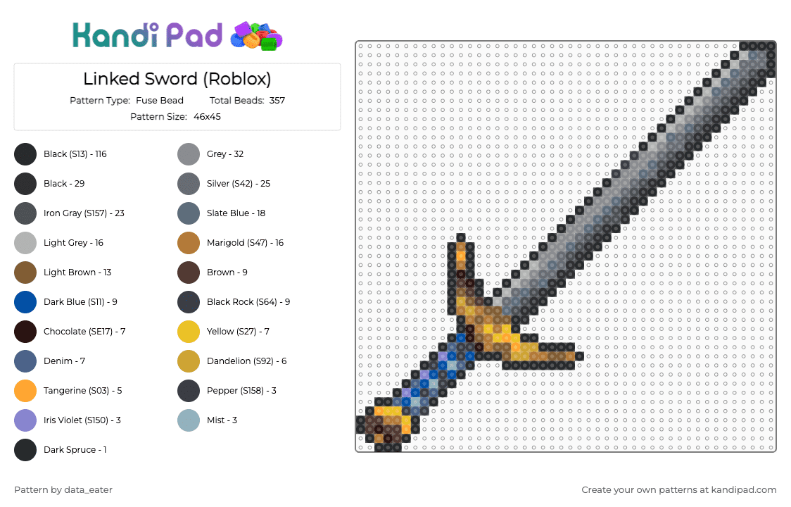 Linked Sword (Roblox) - Fuse Bead Pattern by data_eater on Kandi Pad - black, gray, linked sword, purple, roblox, sword, tan