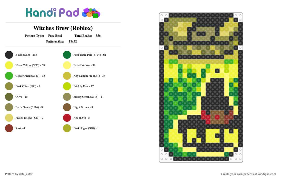 Witches Brew (Roblox) - Fuse Bead Pattern by data_eater on Kandi Pad - drink, drinks, green, roblox, soda, witches brew, yellow