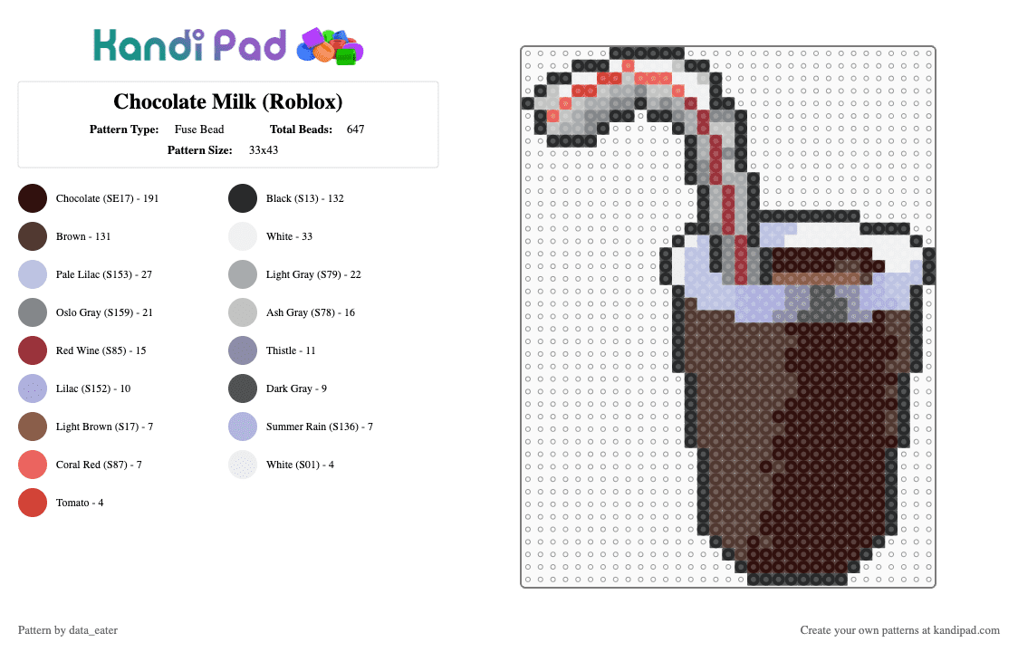 Chocolate Milk (Roblox) - Fuse Bead Pattern by data_eater on Kandi Pad - brown, chocolate, chocolate milk, drinks, roblox