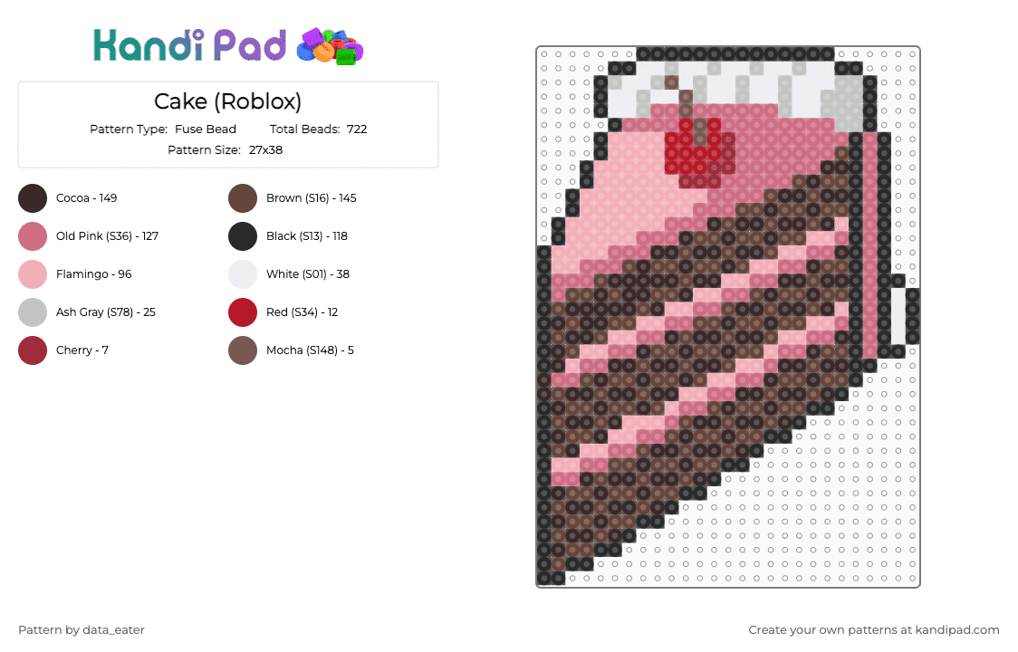 Cake (Roblox) - Fuse Bead Pattern by data_eater on Kandi Pad - beige,pink,brown,roblox,cake,food