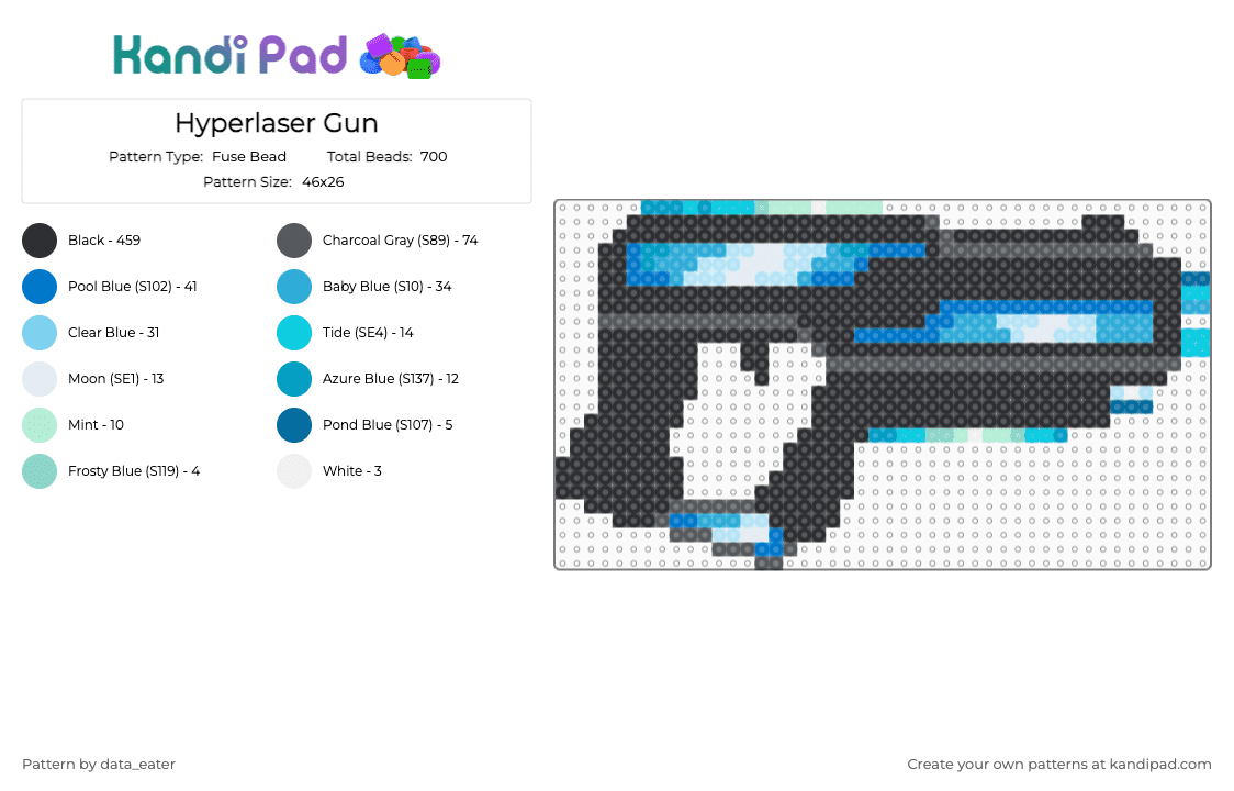 Hyperlaser Gun - Fuse Bead Pattern by data_eater on Kandi Pad - black,light blue,gray,gun,laser gun,laser,blue,roblox
