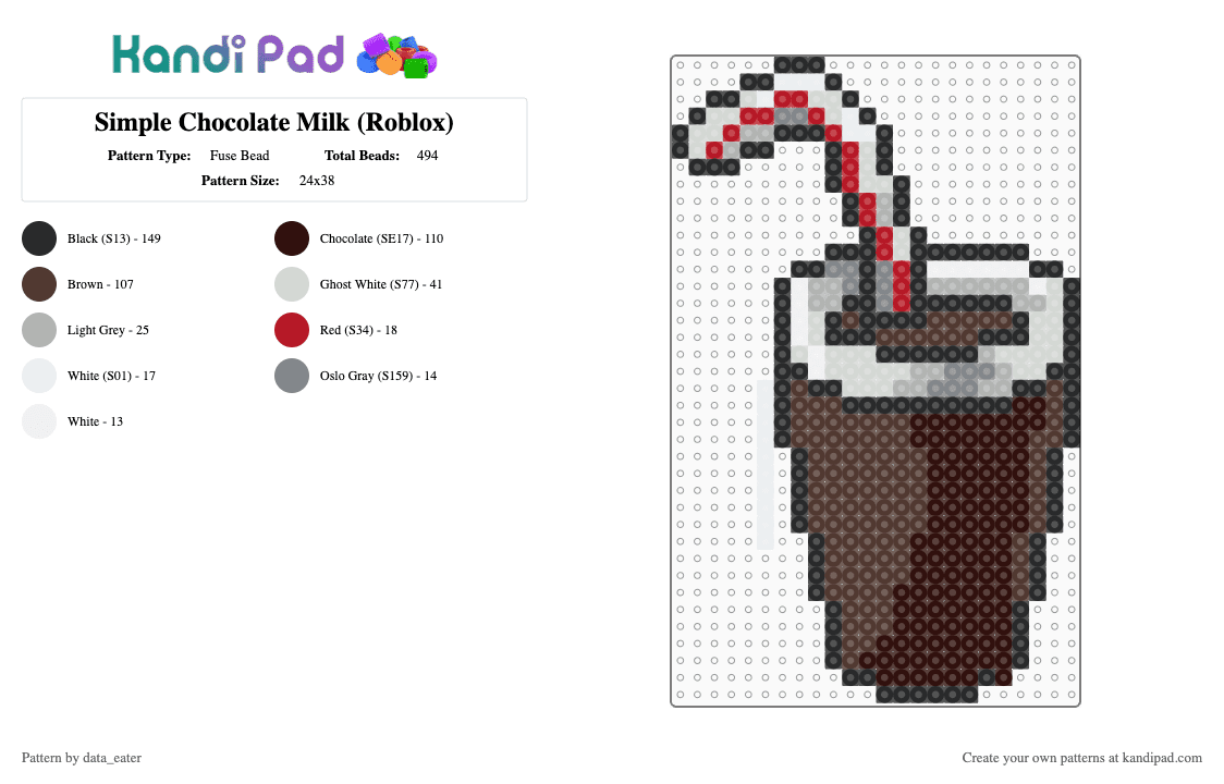 Simple Chocolate Milk (Roblox) - Fuse Bead Pattern by data_eater on Kandi Pad - brown, chocolate, chocolate milk, drinks, roblox