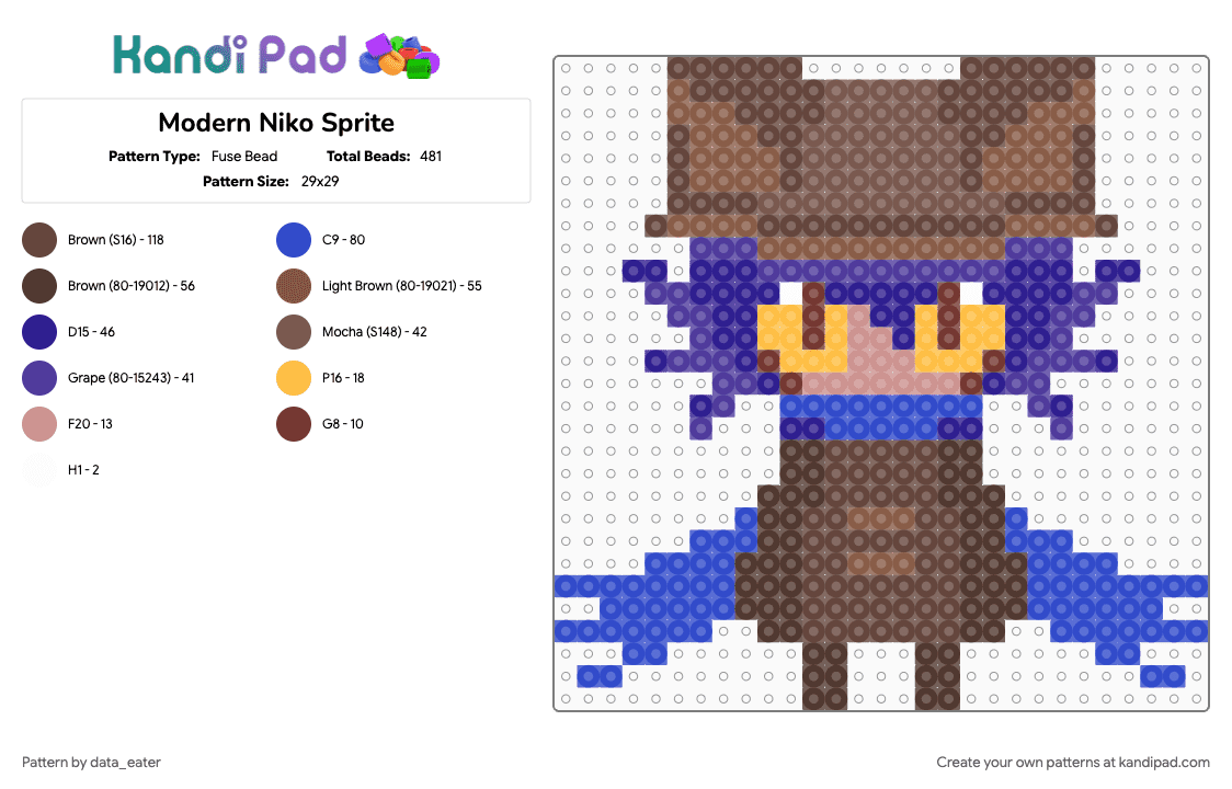 Modern Niko Sprite - Fuse Bead Pattern by data_eater on Kandi Pad - blue, brown, niko, oneshot, purple, tan