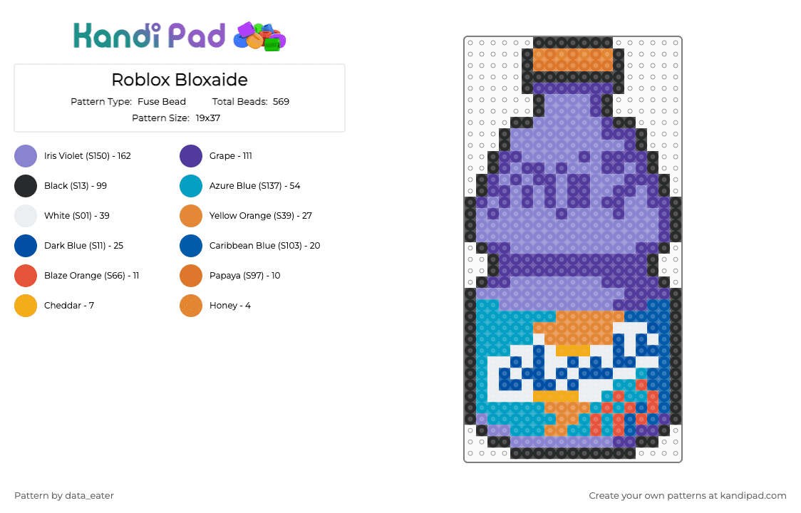 Roblox Bloxaide - Fuse Bead Pattern by data_eater on Kandi Pad - purple,blue,roblox,drink,drinks,roblox gears