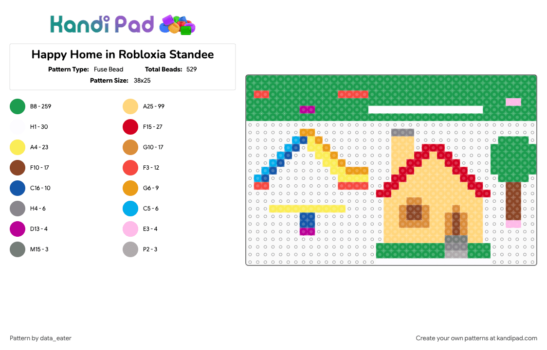 Happy Home in Robloxia Standee - Fuse Bead Pattern by data_eater on Kandi Pad - green, house, red, roblox, standee, yellow