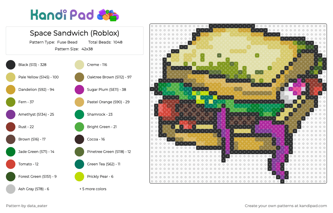 Space Sandwich (Roblox) - Fuse Bead Pattern by data_eater on Kandi Pad - yellow,gold,orange,sandwich,food,roblox