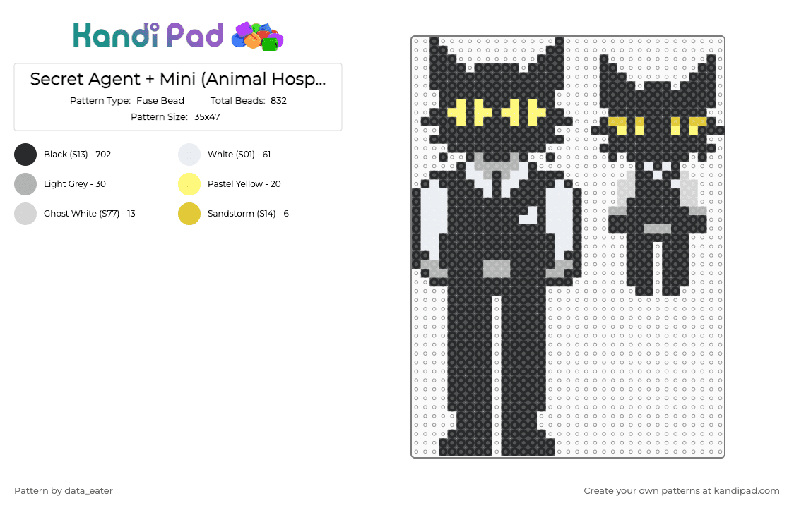 Secret Agent + Mini (Animal Hospital) - Fuse Bead Pattern by data_eater on Kandi Pad - animal, animal hospital, beige, black, black cat, cat, yellow