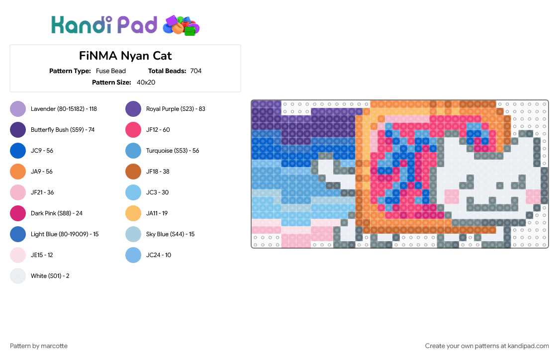 FiNMA Nyan Cat - Fuse Bead Pattern by marcotte on Kandi Pad - animal, cat, finma, finmasexual, gray, lgbt, light blue, nyan cat, orange, pink, pride, pride flag