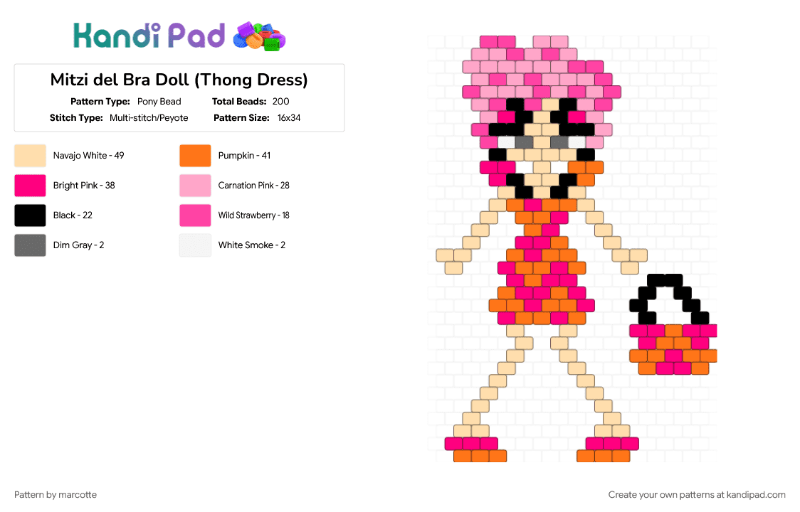 Mitzi del Bra Doll (Thong Dress) - Pony Bead Pattern by marcotte on Kandi Pad - beige, character, doll, hugo weaving, mitzi del bra, peyote stitch, pink, pride, priscilla queen of the desert
