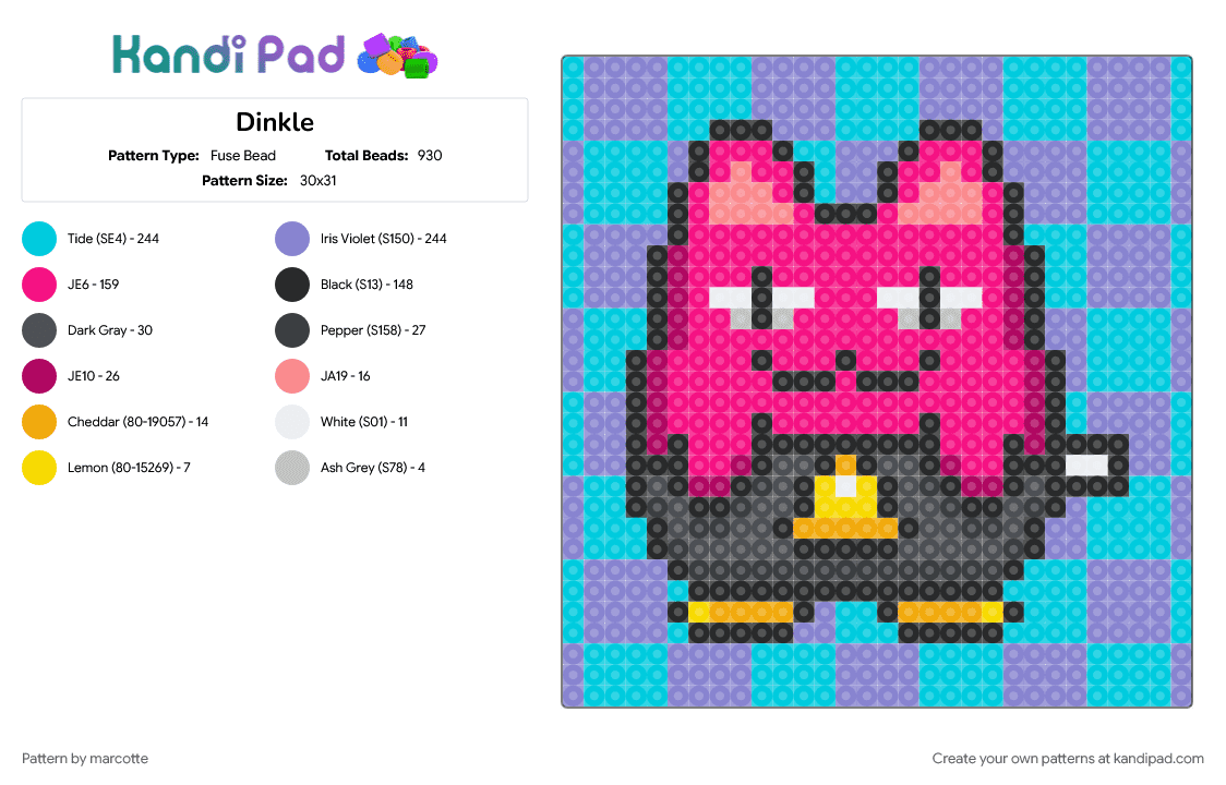 Dinkle - Fuse Bead Pattern by marcotte on Kandi Pad - blue, brand, character, cute, dingle, dinkle, emamouse, item label, itemlabel, light blue, pink