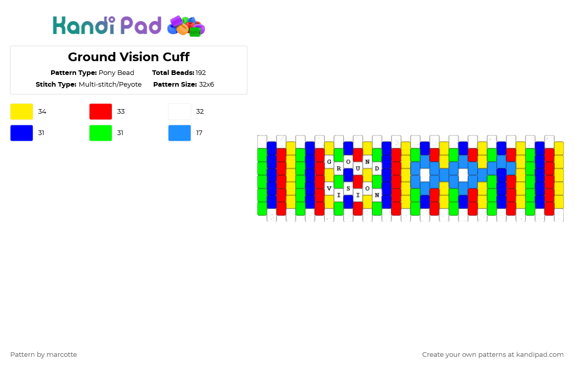 Ground Vision Cuff - Pony Bead Pattern by marcotte on Kandi Pad - purple,red,yellow,green,drive45,glasses,cuff,rainbow,kidcore,clowncore,weirdcore,rgb