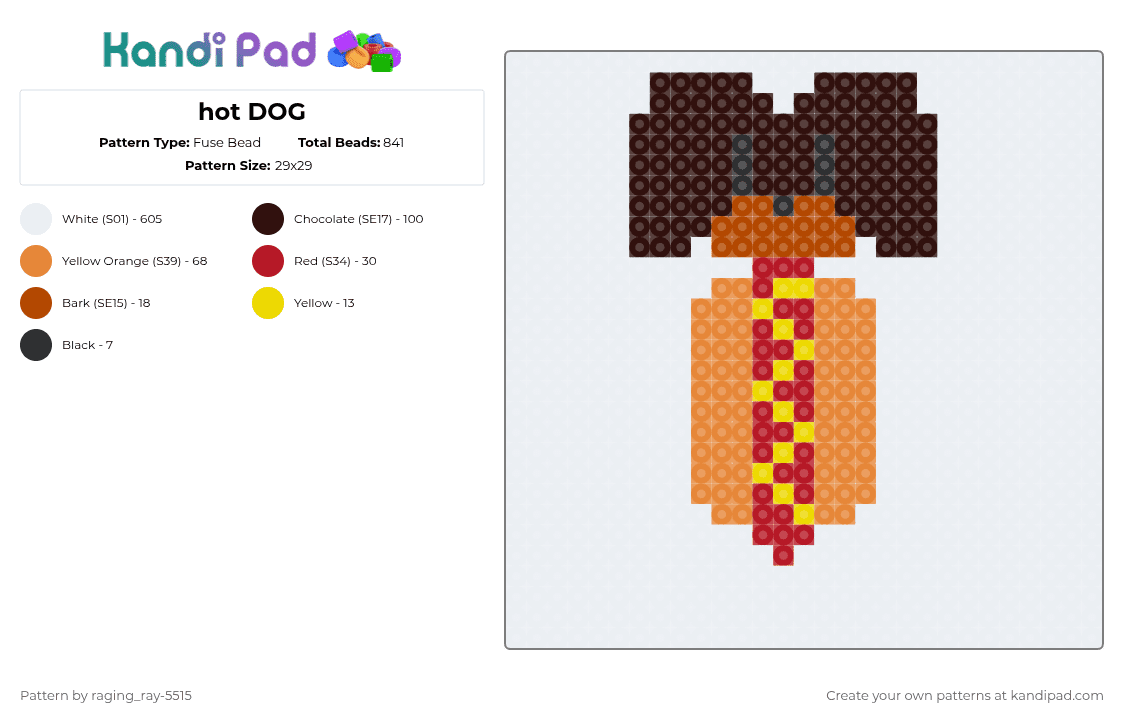hot DOG - Fuse Bead Pattern by raging_ray-5515 on Kandi Pad - white,orange,brown