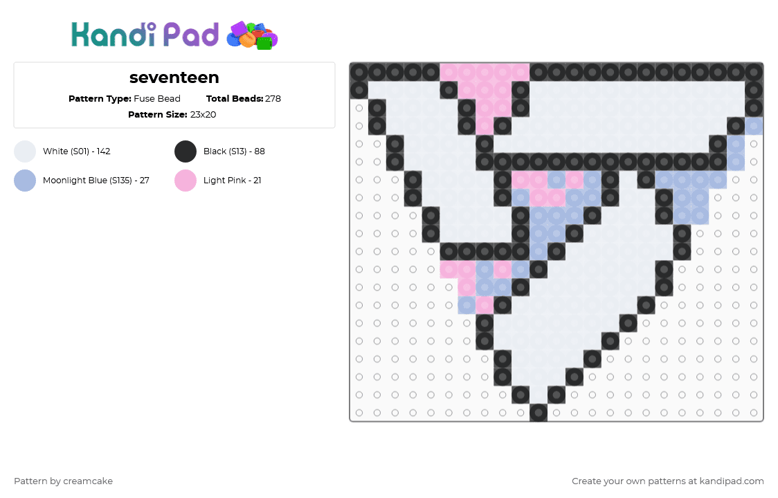 seventeen - Fuse Bead Pattern by creamcake on Kandi Pad - light blue, pink, white