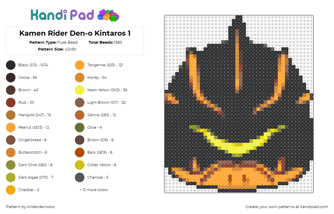 Kamen Rider Den-o Kintaros 1 - Fuse Bead Pattern by kaijuchan3787 on Kandi Pad - den o kintaros,kamen rider,mask,detailed,powerful,character,collectible,black,or