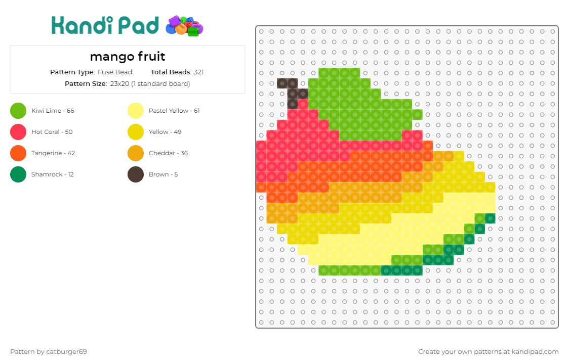 mango fruit - Fuse Bead Pattern by catburger69 on Kandi Pad - mango,fruit,food,colorful