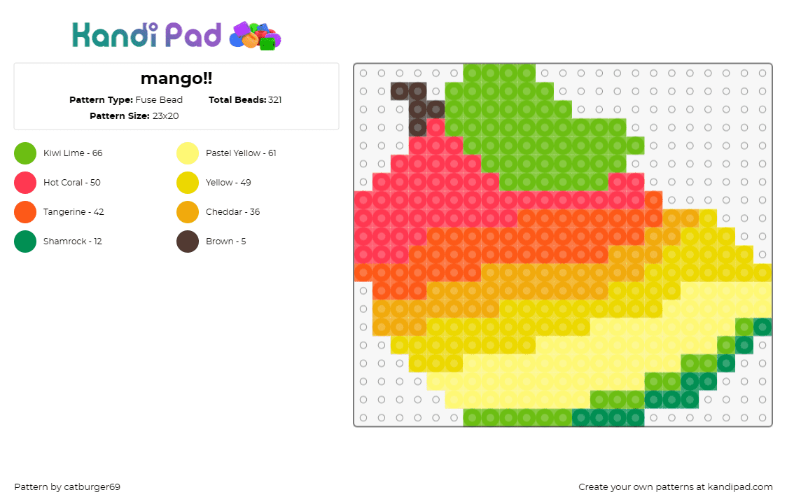 mango!! - Fuse Bead Pattern by catburger69 on Kandi Pad - mango,fruit,food,tropical,colorful,gradient,yellow,orange,green