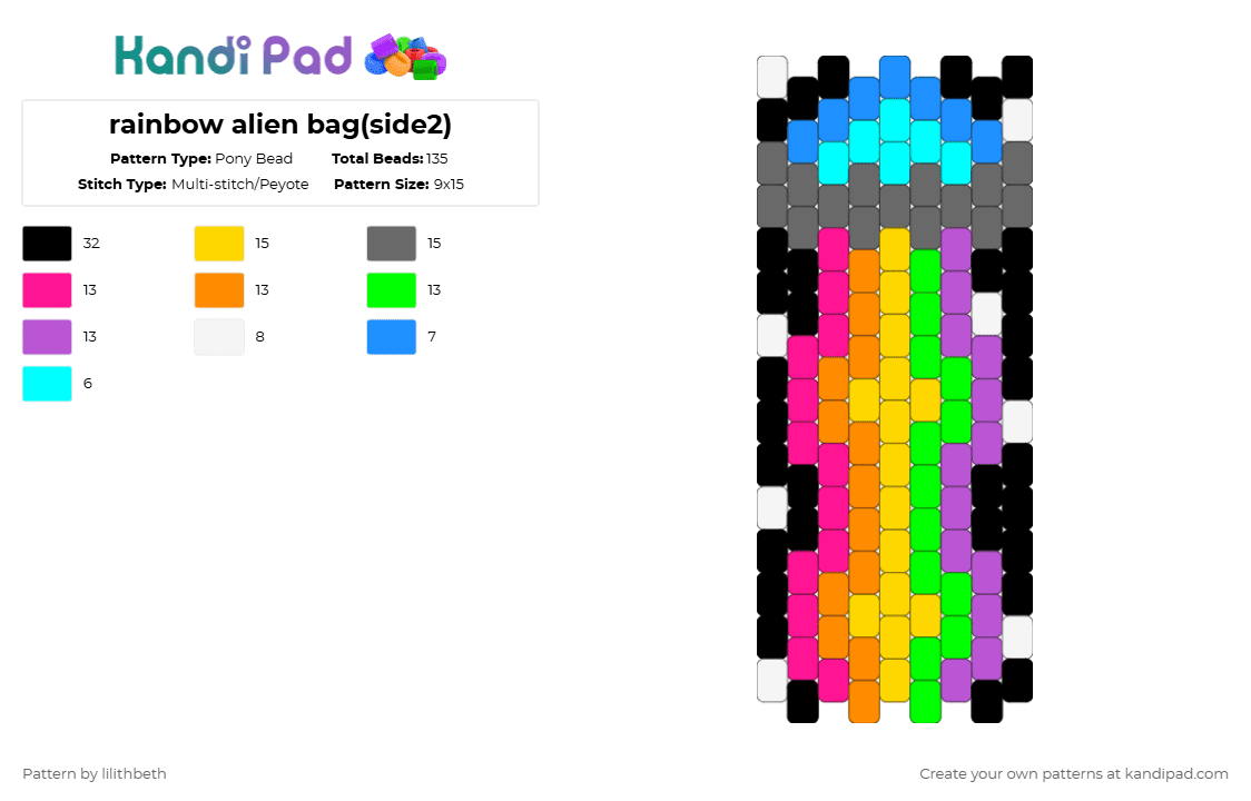 rainbow alien bag(side2) - Pony Bead Pattern by lilithbeth on Kandi Pad - pink,yellow,gray