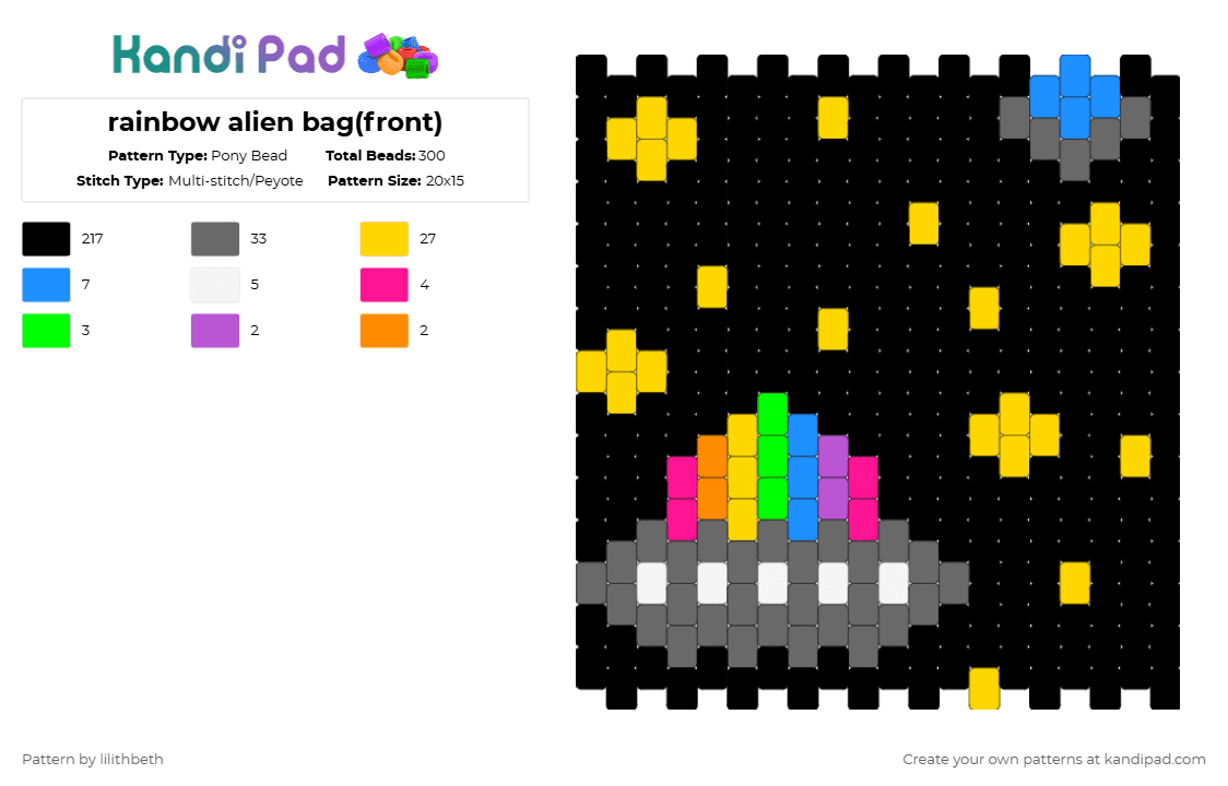 rainbow alien bag(front) - Pony Bead Pattern by lilithbeth on Kandi Pad - black,yellow,gray