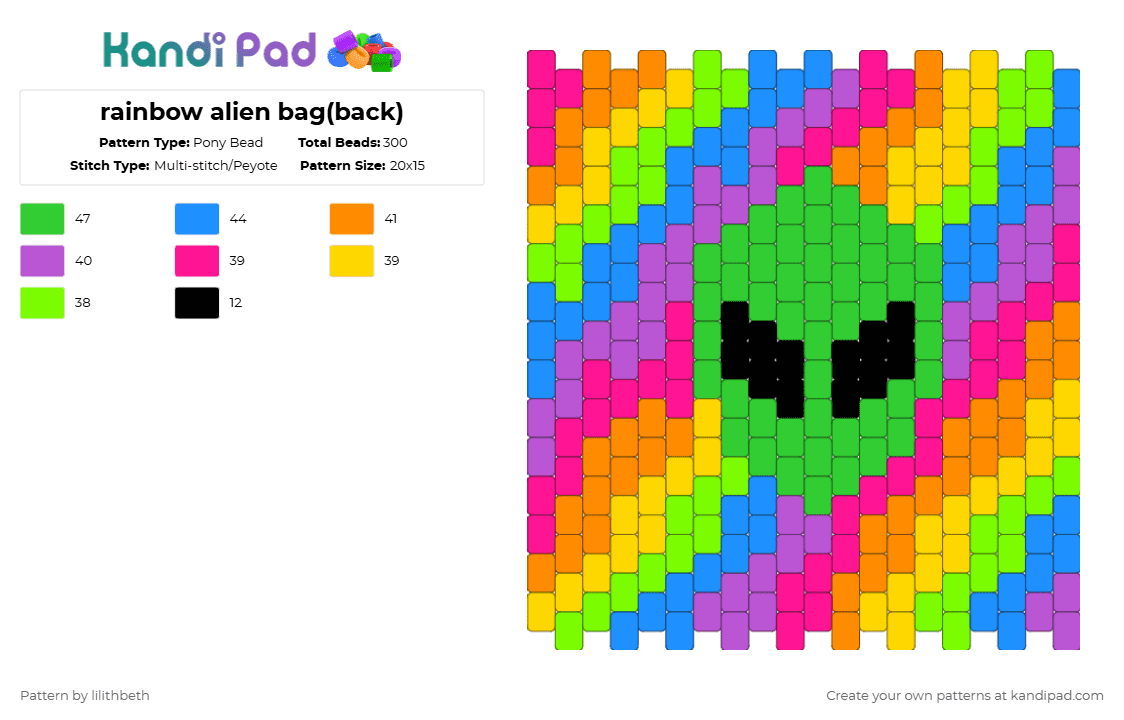 rainbow alien bag(back) - Pony Bead Pattern by lilithbeth on Kandi Pad - pink,green