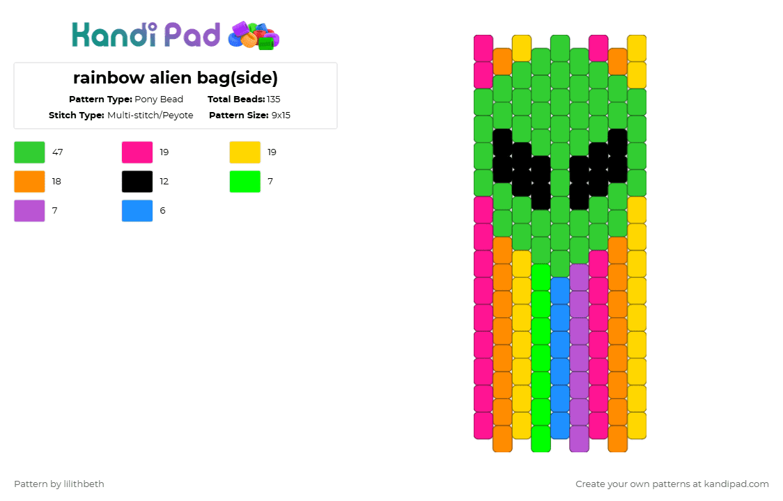 rainbow alien bag(side) - Pony Bead Pattern by lilithbeth on Kandi Pad - green,pink