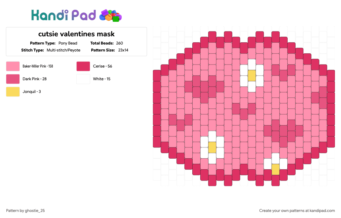 cutsie valentines mask - Pony Bead Pattern by ghostie_25 on Kandi Pad - 