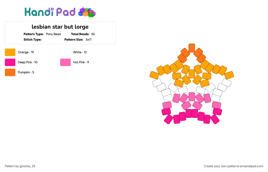 lesbian star but lorge - Pony Bead Pattern by ghostie_25 on Kandi Pad - orange, pink