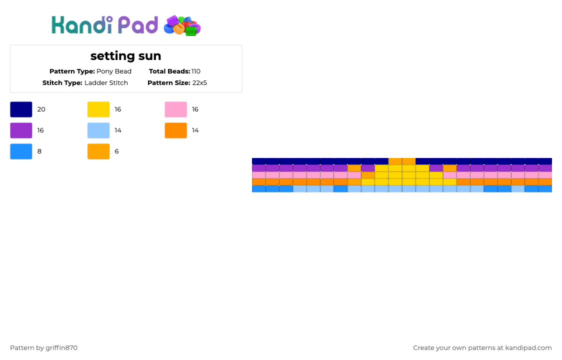setting sun - Pony Bead Pattern by ghostie_25 on Kandi Pad - light blue, purple