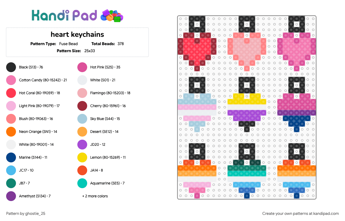 heart keychains - Fuse Bead Pattern by ghostie_25 on Kandi Pad - orange, pink, red