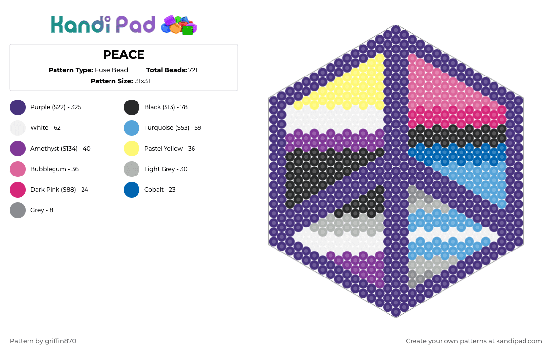 Omnisexual, nonbinary, demiboy, asexual peace sign - Fuse Bead Pattern by ghostie_25 on Kandi Pad - pink, purple