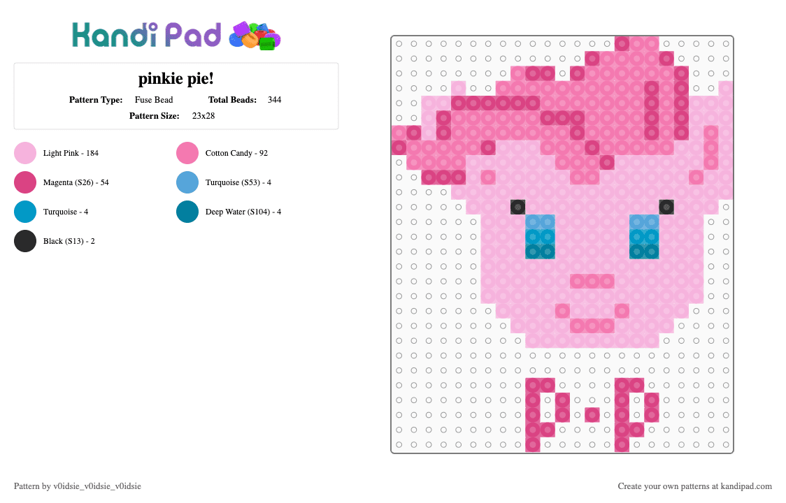 pinkie pie! - Fuse Bead Pattern by ghostie_25 on Kandi Pad - pink