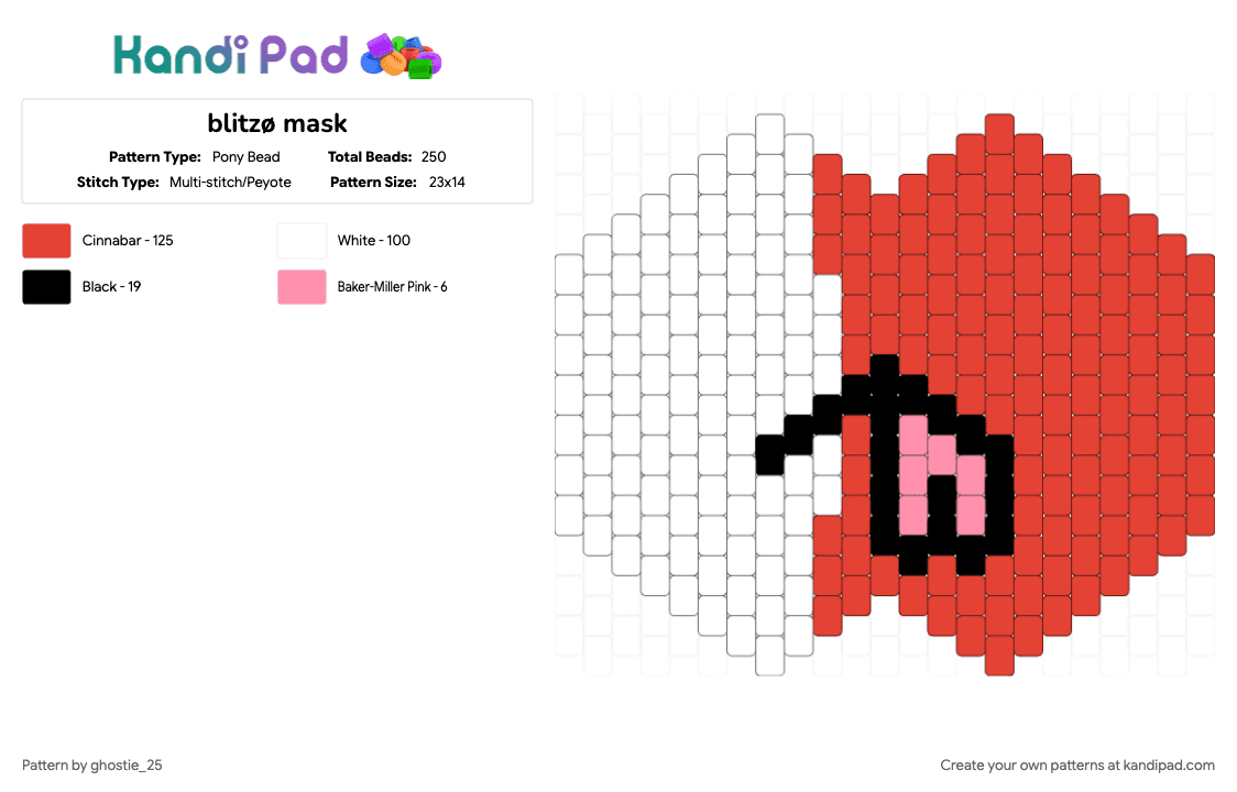 blitzø mask - Pony Bead Pattern by ghostie_25 on Kandi Pad - red