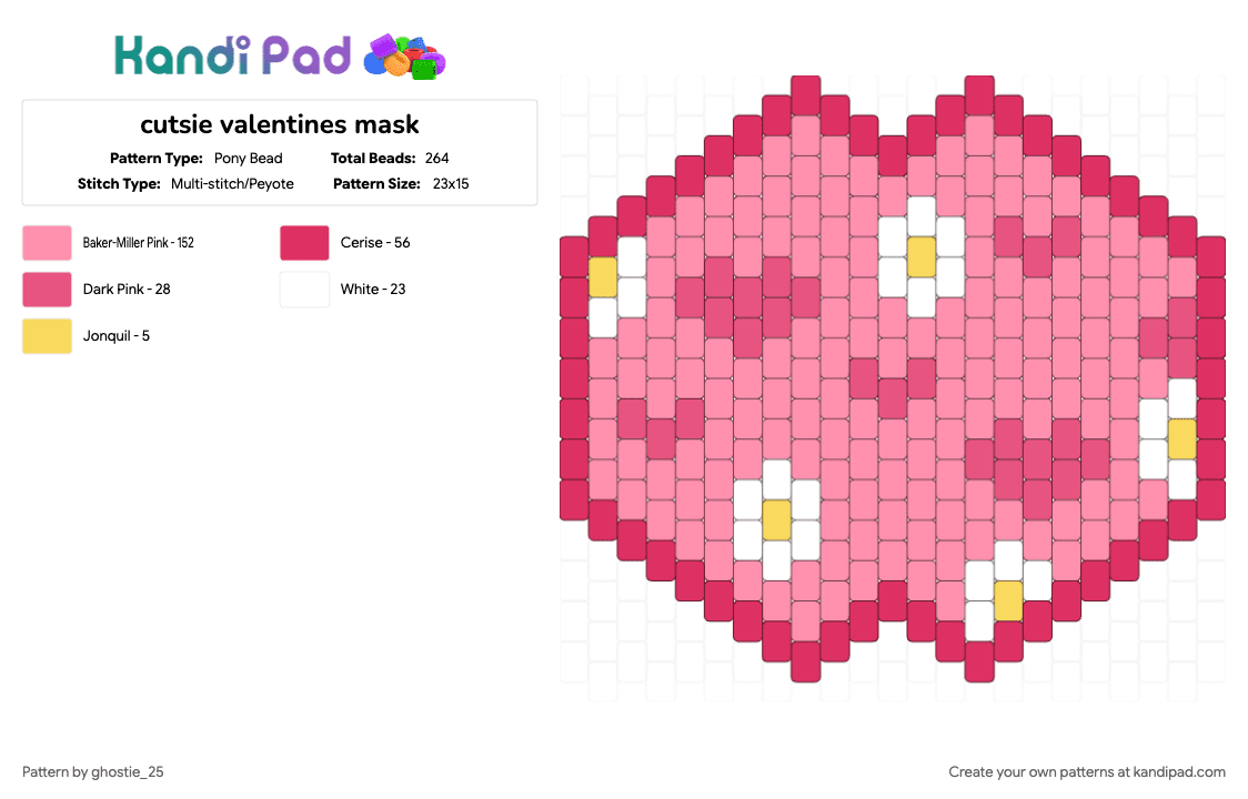 cutsie valentines mask - Pony Bead Pattern by ghostie_25 on Kandi Pad - pink