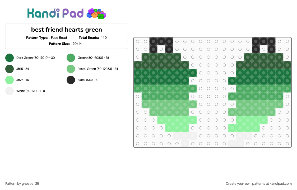 best friend hearts green - Fuse Bead Pattern by ghostie_25 on Kandi Pad - 