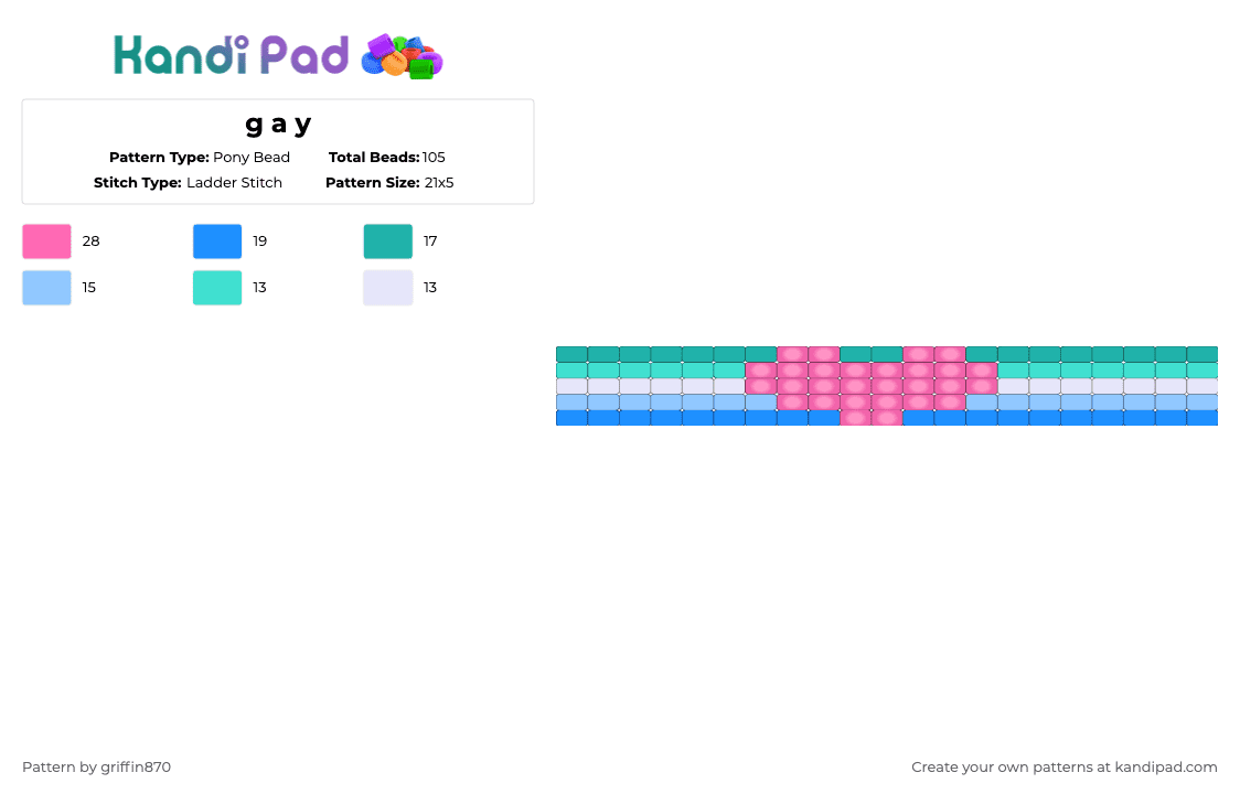 g a y - Pony Bead Pattern by ghostie_25 on Kandi Pad - light blue