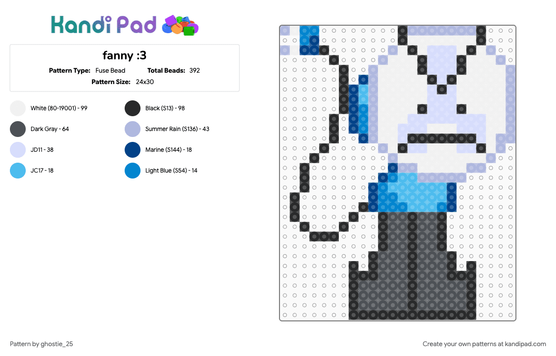 fanny :3 - Fuse Bead Pattern by ghostie_25 on Kandi Pad - gray, pink, white