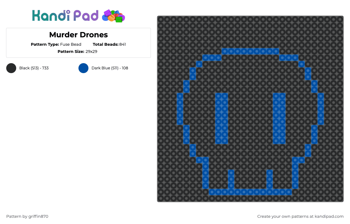 Murder Drones - Fuse Bead Pattern by ghostie_25 on Kandi Pad - black