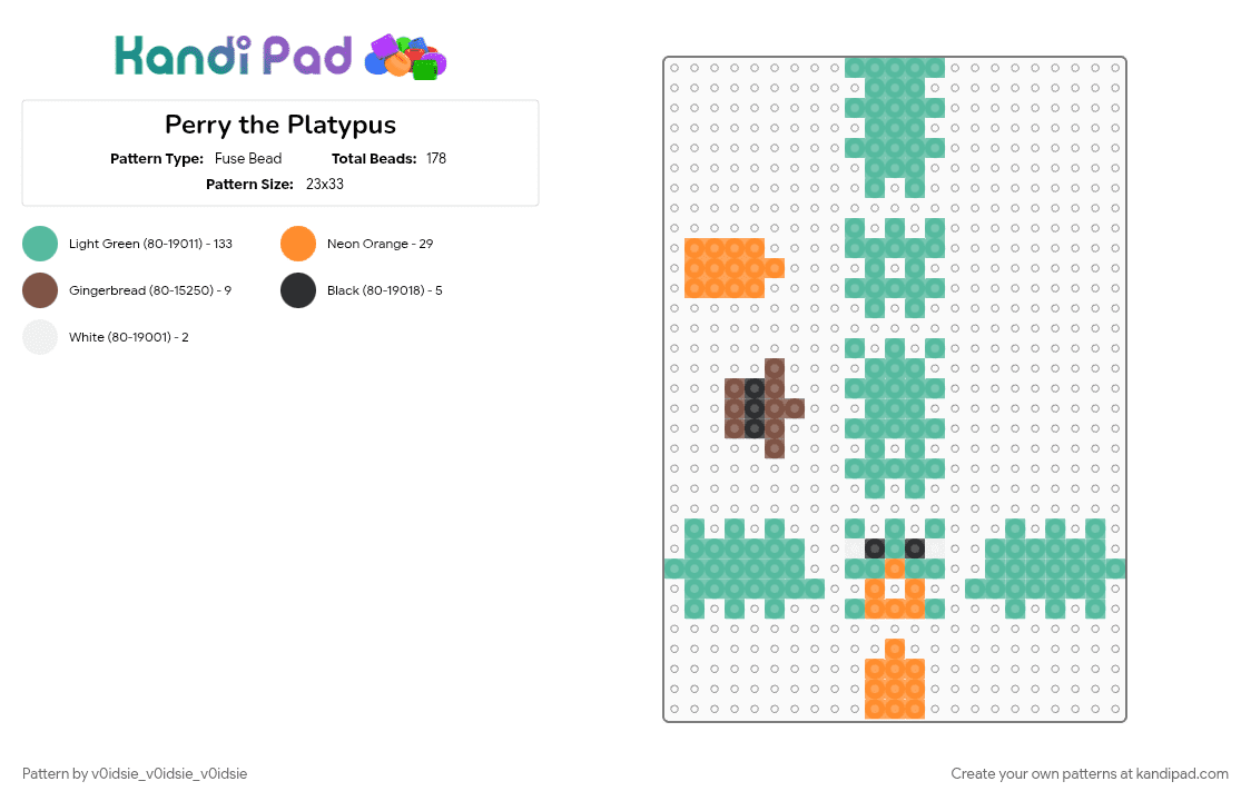 Perry the Platypus - Fuse Bead Pattern by ghostie_25 on Kandi Pad - teal