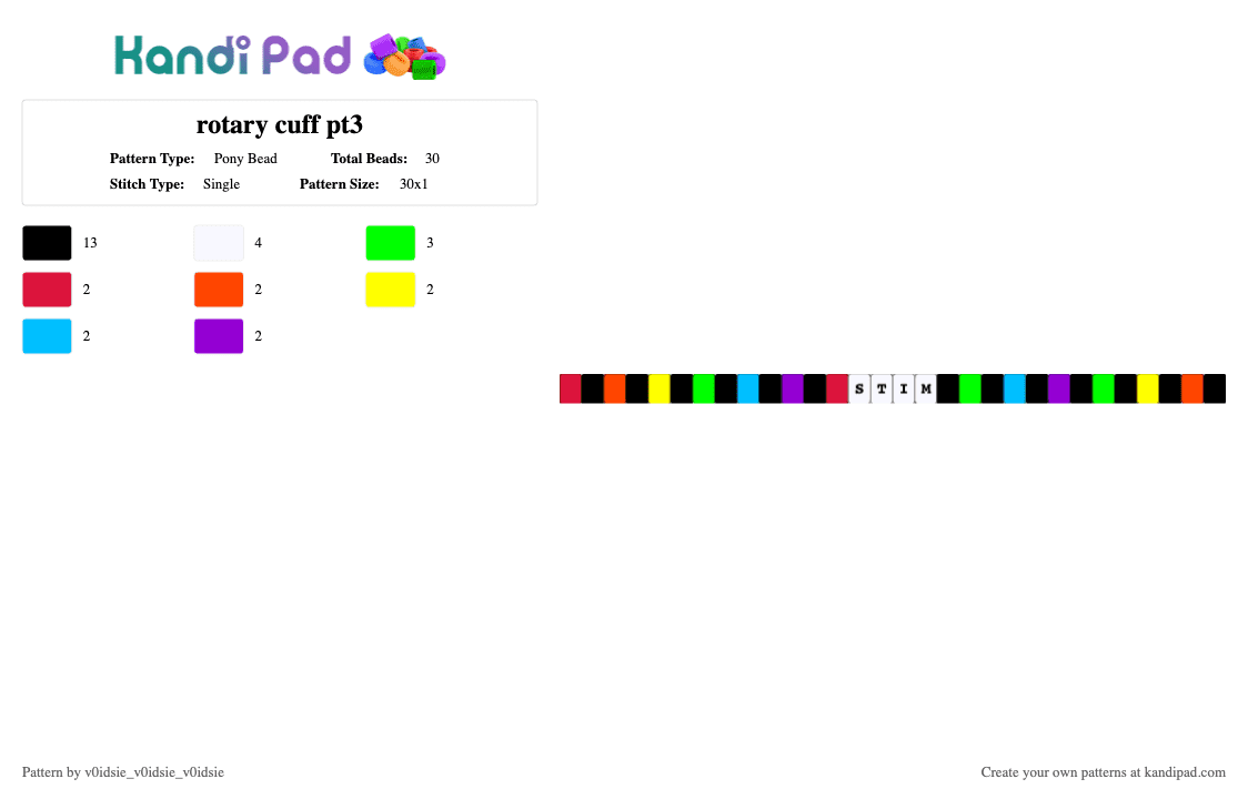 rotary cuff pt3 - Pony Bead Pattern by v0idsie_v0idsie_v0idsie on Kandi Pad - black,red,green