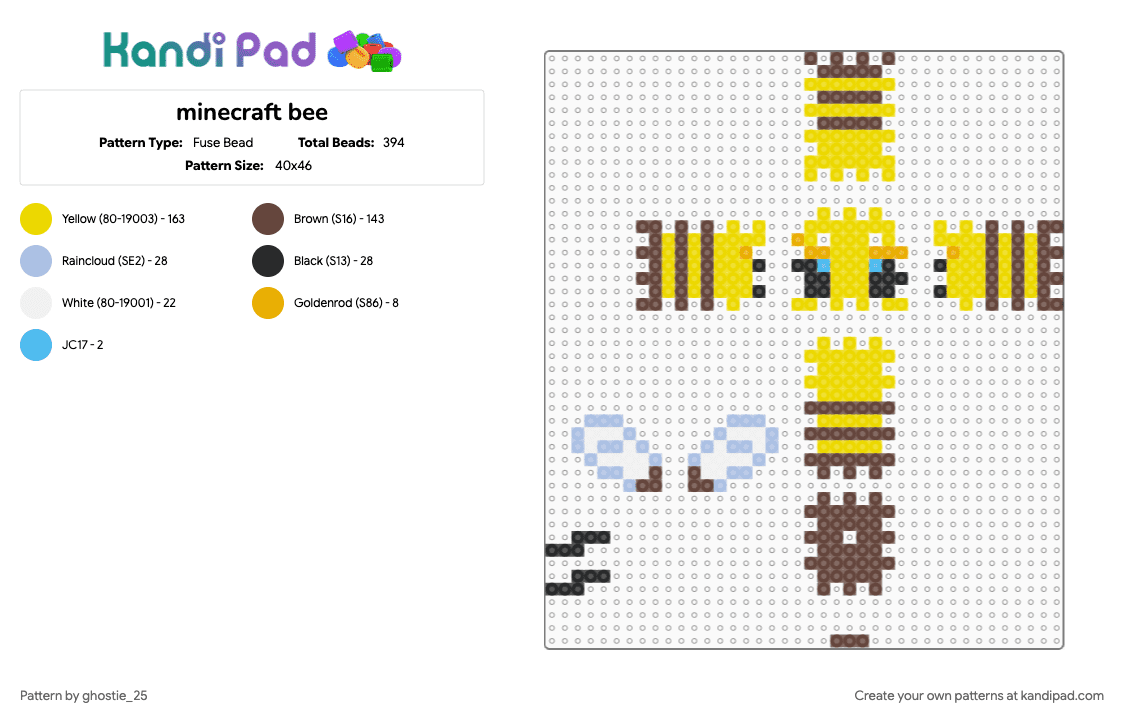 minecraft bee - Fuse Bead Pattern by ghostie_25 on Kandi Pad - brown, yellow