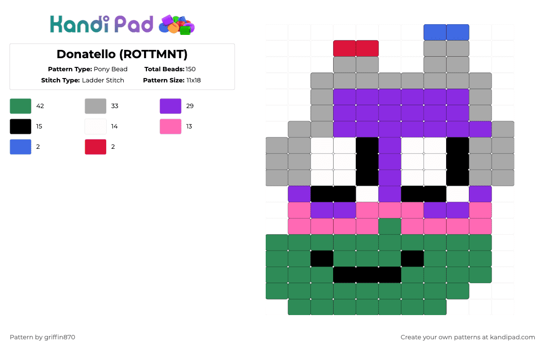 Donatello (ROTTMNT) - Pony Bead Pattern by ghostie_25 on Kandi Pad - beige, green, purple
