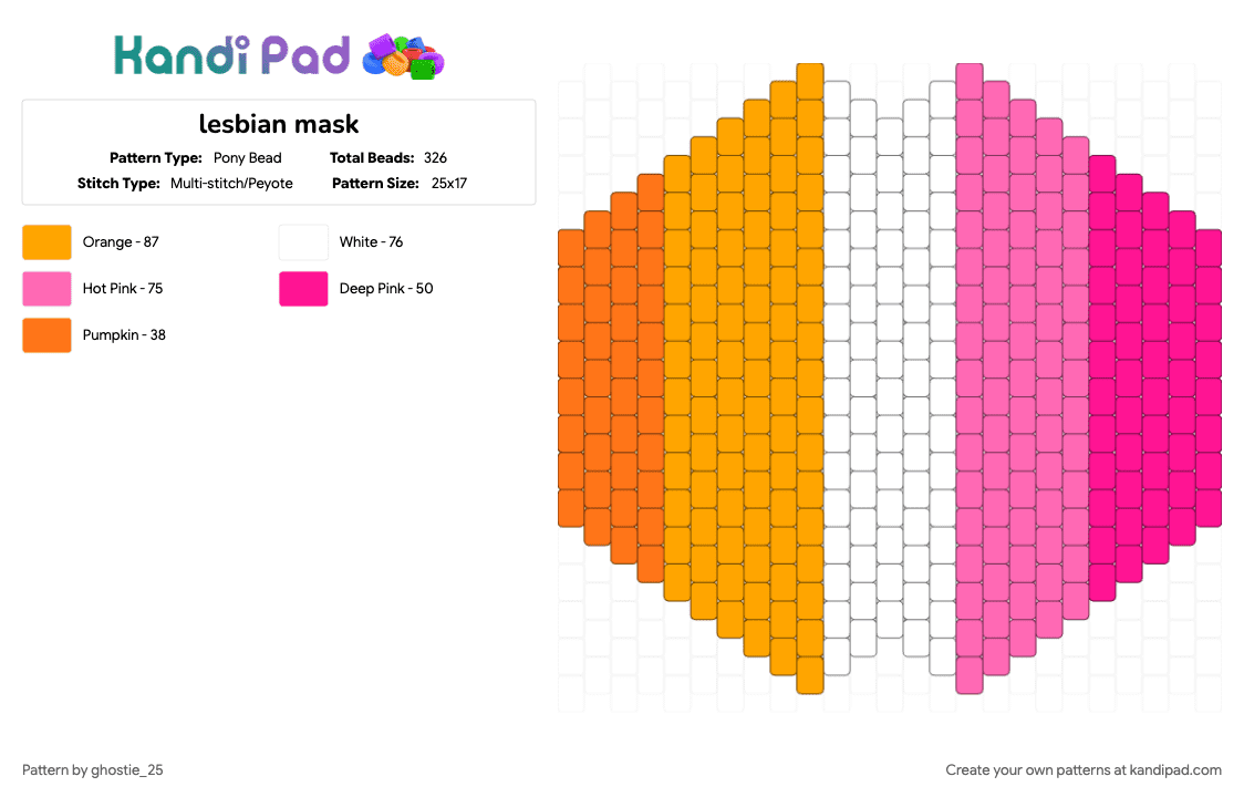 lesbian mask - Pony Bead Pattern by ghostie_25 on Kandi Pad - orange, pink