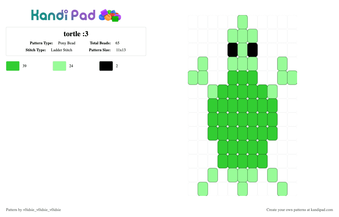 tortle :3 - Pony Bead Pattern by ghostie_25 on Kandi Pad - green, teal