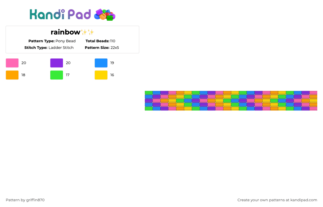 rainbow✨✨ - Pony Bead Pattern by ghostie_25 on Kandi Pad - colorful, light blue, orange