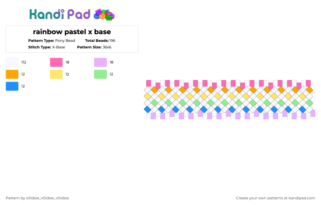 rainbow pastel checkered x base - Pony Bead Pattern by ghostie_25 on Kandi Pad - pink, white