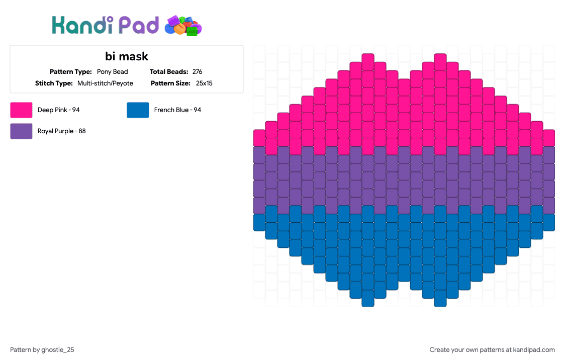 bi mask - Pony Bead Pattern by ghostie_25 on Kandi Pad - blue, pink, purple