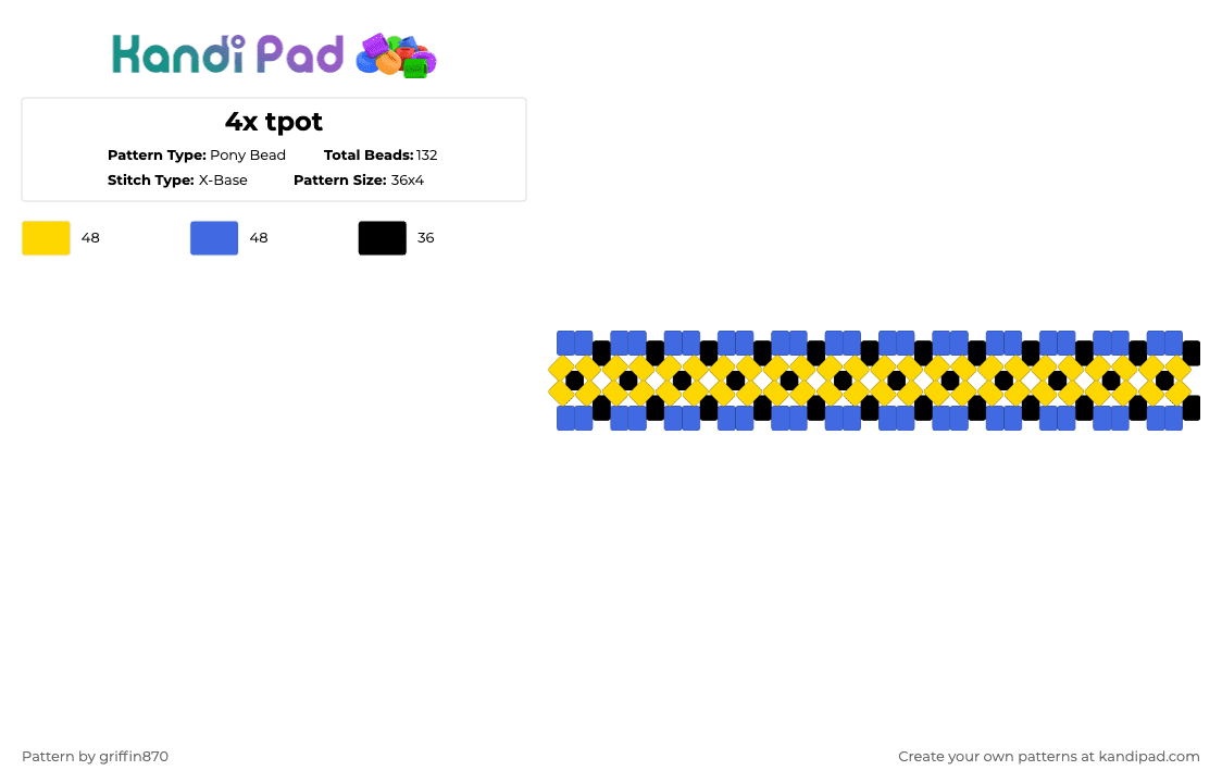 4x tpot - Pony Bead Pattern by ghostie_25 on Kandi Pad - blue, yellow